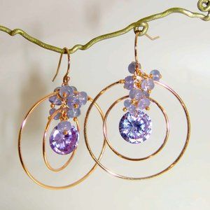 14k Gold Filled Tanzanite Quartz Rondelles Hoop Earrings Gemstone Earrings